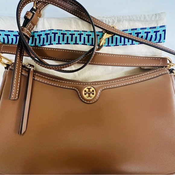 Tory Burch T Monogram Leather Studio Bag in Moose Brown - Picture 13 of 16